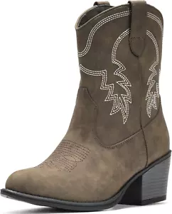 Cowboy Boots for Women Ankle Cowgirl Booties Wide Mid Calf Pointed Toe Western B - Picture 1 of 13