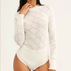 New Free People What’s the Pointelle Bodysuit, Ivory White, Small, RRP $58