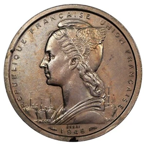 Côte française des Somalis - 2 francs 1948 ESSAI - nickel-bronze KM.E2 colonie - Picture 1 of 2
