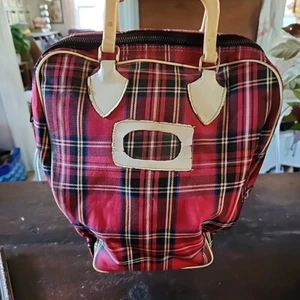 Vintage Red Tartan Plaid Bowling Ball Bag Retro CLARK - Picture 1 of 14
