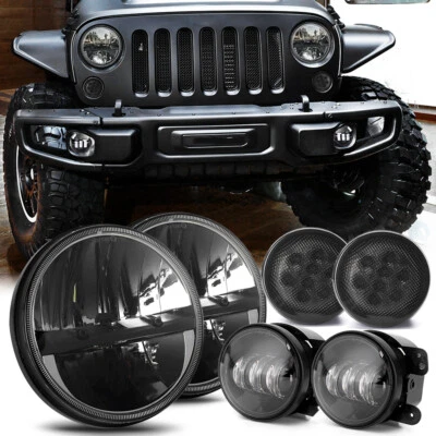2007-17 For Jeep Wrangler JK DOT 7'' LED Headlights Fog Lights Turn Lights Combo - Image 1 of 4