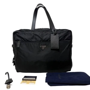 Auth Prada Briefcase Business Bag Nylon Saffiano Black Large Capacity V361 Used - Picture 1 of 10