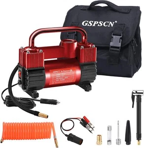 GSPSCN Red Tire Inflator Heavy Duty Double Cylinders, Portable Metal DC - Picture 1 of 6