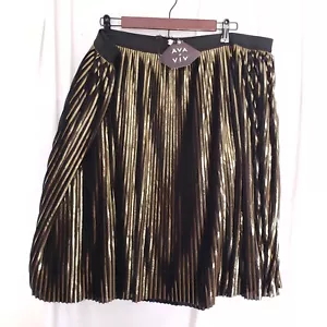 Ava & Viv Gold Black Color Shiny Silky Pleated Short Skirt Plus Size 2X - Picture 1 of 11