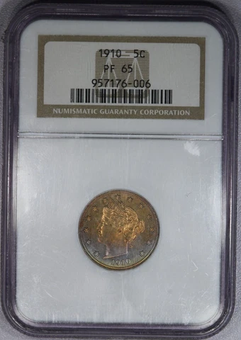 1910 Liberty Head V Nickel 5c NGC PF65 PR65 Proof Beautifully toned! Cover