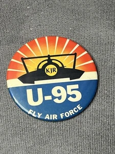 VTG KJR U-95 Fly Air Force Brooch Big Button Pin Hydroplane Racing - Picture 1 of 3