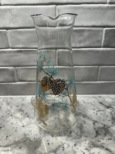 Vtg Libbey & Douglas Turquoise Gold Pine Cone Decor Clear Glass Carafe/Pitcher - Picture 1 of 12