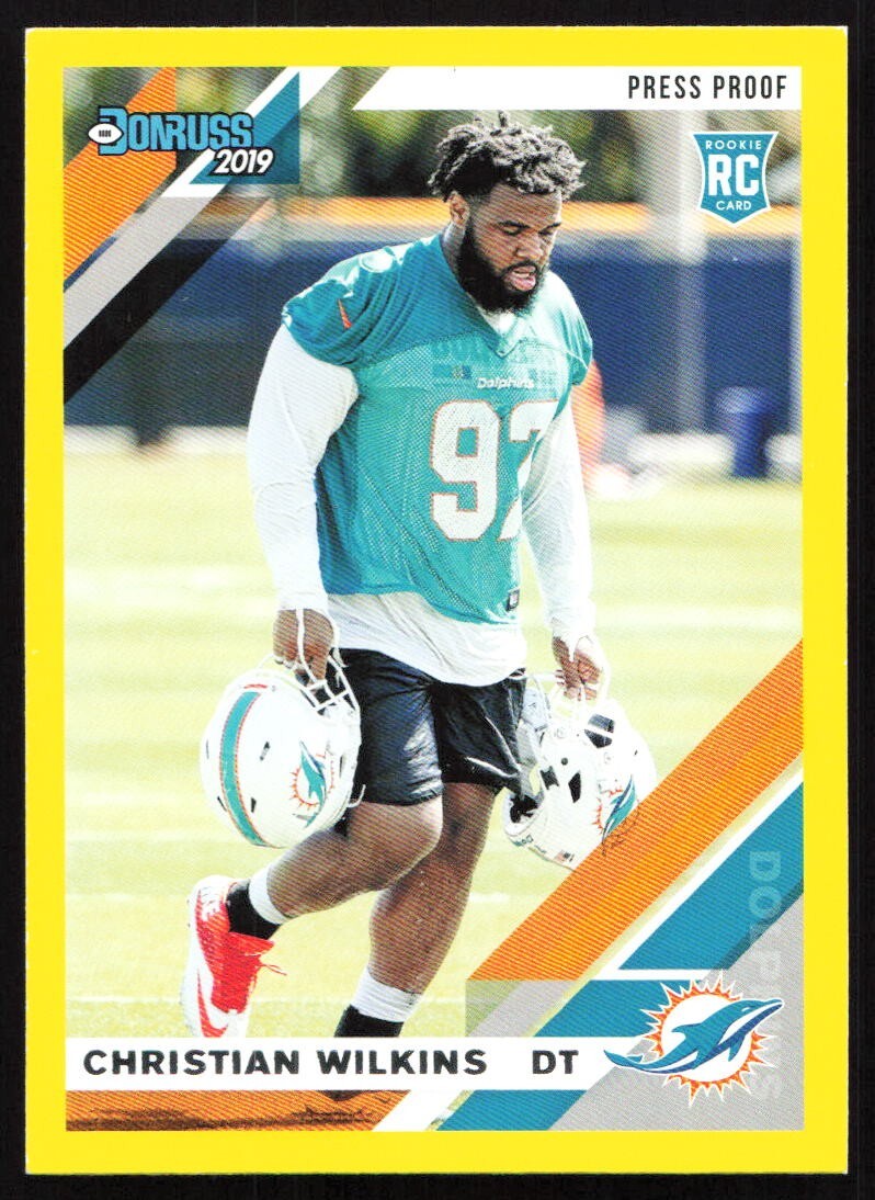 2019 panini donruss Christian Wilkins yellow press proof rookie RC #255