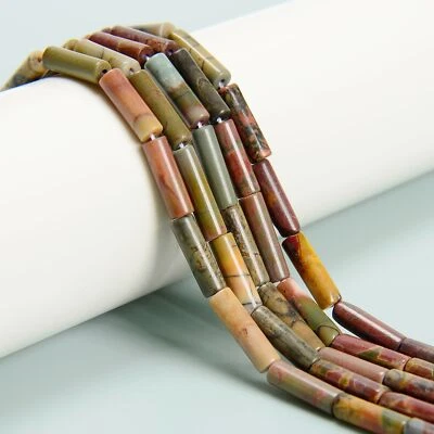 Natural Red Creek Jasper Cylinder Tube Beads Size 4x13mm 15.5'' Strand - Image 1 of 2