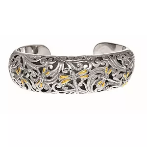 Phillip Gavriel 18k Gold 925 Silver Swirl Dragonfly .60ct Diamond Cuff Bracelet - Picture 1 of 4