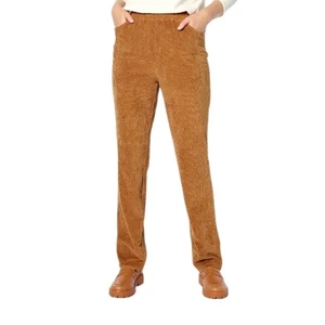 Quacker Factory Womens Velour Pants Brown Corduroy Pockets Stretch Pull On Large - Picture 1 of 11