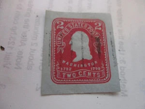 USA 2c CARMINE ON BLUE PAPER 1732-99 EMBOSSED GEORGE WASHINGTON SQ CUT - Picture 1 of 2