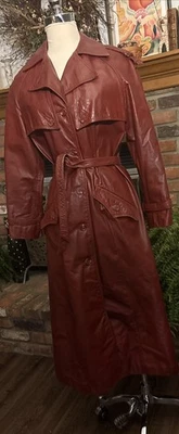 Gabardina Chaqueta Larga Boho Vintage Años 70 Sangre de Buey Cuero Genuino Cinturón Foto 1 de 4