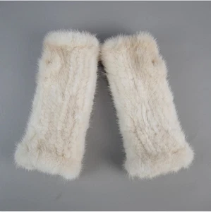 Winter Mittens Knitted Gloves Warm Fingerless Cycling Real Farm Mink Fur Gloves - Picture 1 of 56