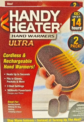 HANDYHEATER Handy Heater Hand Warmers Ultra Slim 2 Pack Great for Sporting Events NEW