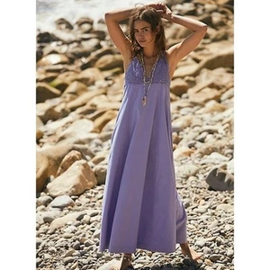 Free People Crochet Lovey Maxi Dress Periwinkle Women's Large Boho Vacation NWT - Picture 1 of 10
