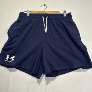 Under Armour Rival Terry Men's 6” Inseam Shorts Navy Large Drawstring Pockets - Picture 1 of 8
