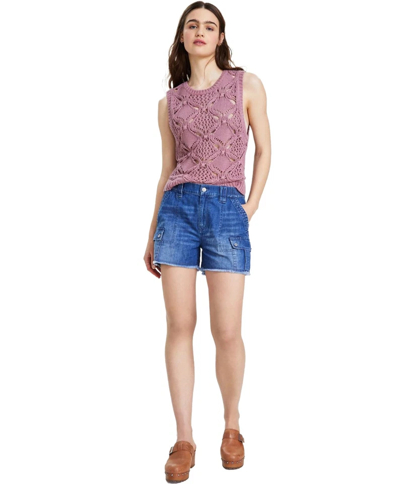 Lucky Brand Womens Frayed Hem Casual Cargo Shorts, Blue, Small - Image 1 of 1