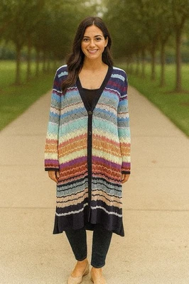 Chicos Rainbow кардиган свитер размер 4 XXL одиночная кнопка Artsy длинная легкий вес - Изображение 1 из 4