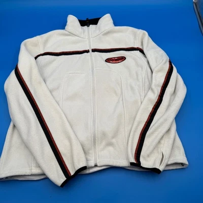 Harley Davidson Motorcycles Fleece Jacket White Blck Red Stripes Full Zip Wmn 1W - Image 1 of 4