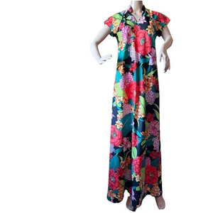 Maxi Vestido Vintage Años 70 Nani Hawaii Tropical Floral Talla 8 Retro Hippie - Imagen 1 de 21