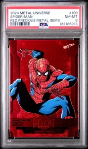 Spider-Man Red PMG /100 PSA 8 - 2024 Upper Deck Marvel Metal Universe Avengers - Picture 1 of 3