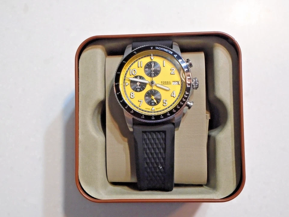 Fossil Mens Sport Tourer Quartz Steel Chronograph Watch Black Silicone FS6044