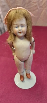 Antique German All Bisque Doll Brown Molded Boots Mohair  Wig Painted Face - Image 1 of 4