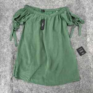 Lulus Top Women's Large Off Shoulder Short Tie Sleeve Gauze Lined Green New - Picture 1 of 13
