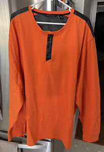 SEAN JOHN Orange w/Leather Trim Casual Long Sleeve Shirt Top Mens Size 4XB