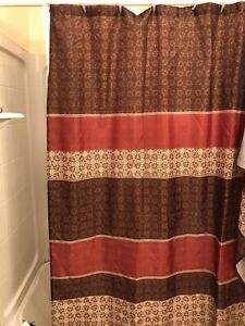 Brown polyester shower curtain Mainstays multicolor geometric pattern used 1 mo.
