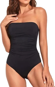 Women Tummy Control One Piece Swimsuits Strapless Bandeau Bathing Suits Slimming - Picture 1 of 12