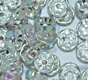 6 , 8 , 10MM Plateado Ab Transparente Vidrio Un Grado Estrás Rondelle Granos - Imagen 1 de 1