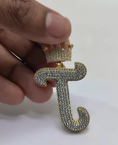 1.50 CT Round Cut Lab-Created Diamond "T" Initial Pendant 14K Yellow Gold Plated - Picture 1 of 7