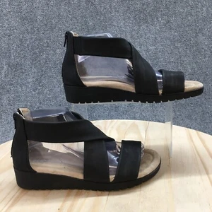 Earth Spirit Sandals Womens 7 Ankle Straps Wedge Casual Black Faux Leather Zip - Picture 1 of 16