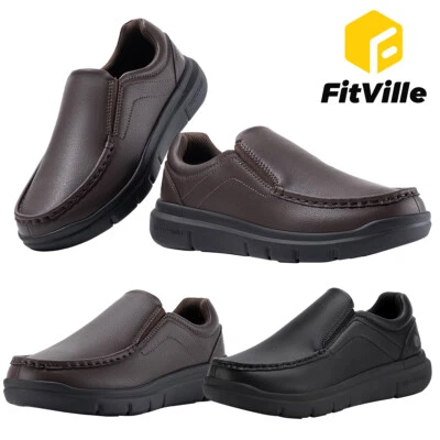 Zapatos sin cordones FitVille anchos para hombre Zapatos de vestir Mocasines de cuero Negocios Informales Foto 1 de 4