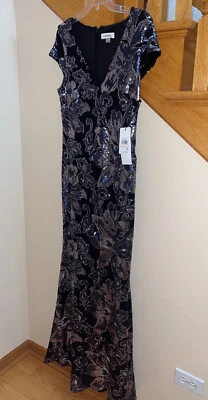 Women’s Formal Dress Size 10 CALVIN KLEIN Black Multi Sequined Maxi Evening Gown - Image 1 of 4