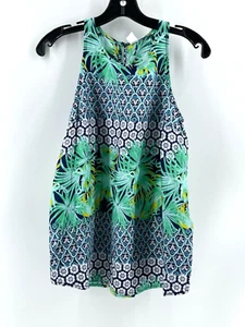 Old Navy Women's Sleeveless Tank Blue Green Palm Trees Print Shirt Top Size Med - Picture 1 of 12