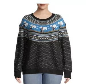 Holiday Time Black /Blue Women's Plus Size Lurex Thread Fairisle Holiday Sweater - Picture 1 of 12