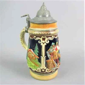 Vintage Colourful Bavarian Ceramic Stein With German Bar Scene Detailed 1960s - Picture 1 of 6