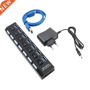 Adaptateur séparateur USB 3.0 Hub 7 ports avec bloc d'alimentation actif distributeur pour PC ordinateur portable - Photo 1/12