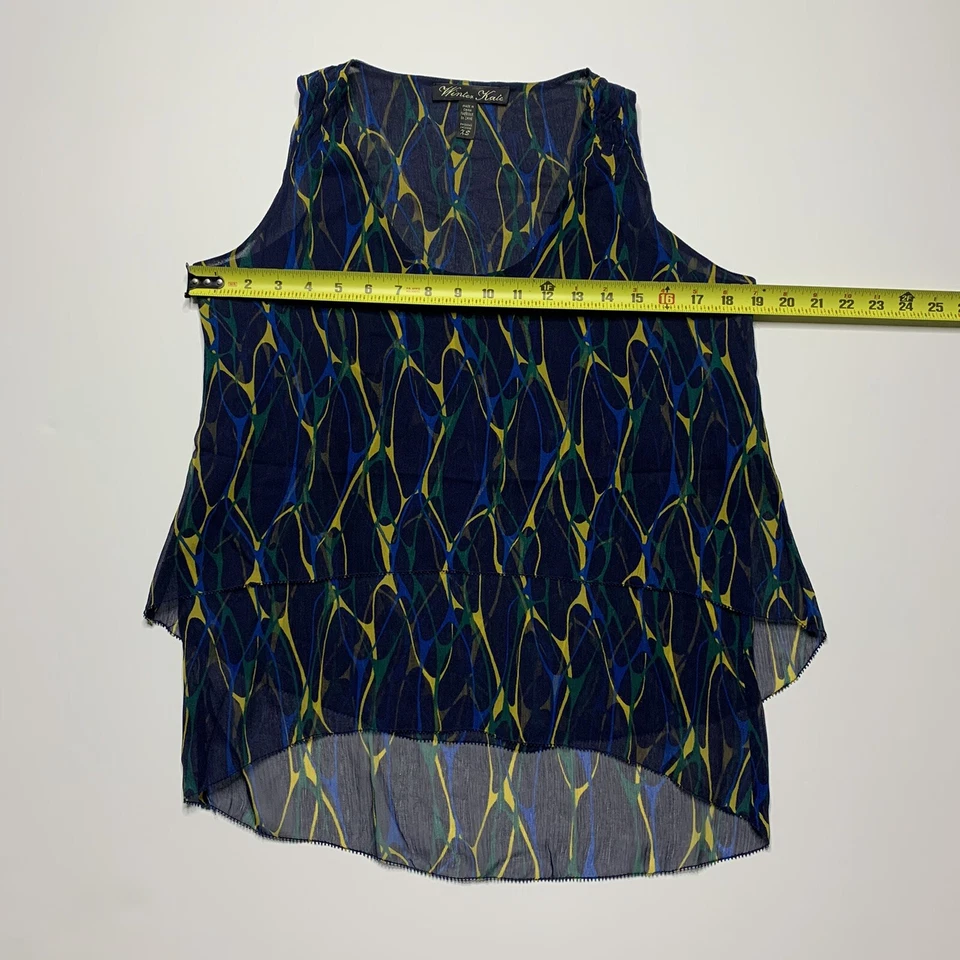 Camiseta sin mangas WINTER KATE multicolor seda alta baja XS Foto 1 de 4
