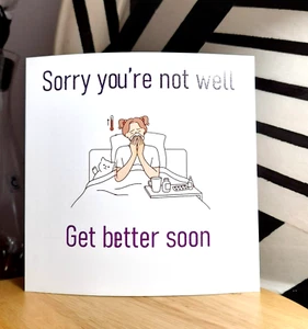 Sorry you're not well Girl In sick bed Get better soon 14.4cm square Inc Env. - Picture 1 of 2