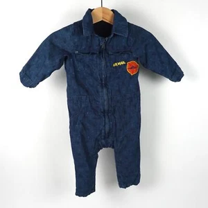 Orchestra Bebe Chambray Airplane Print Zip Denim Jump Suit Dark Wash Size 6m - Picture 1 of 10