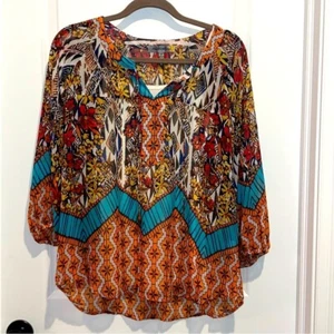 Maglione Figueroa & Flower BohoPeasant Top M cravatta floreale davanti polsino elastico - Foto 1 di 7