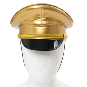 PU Leather Military Hat Performance Stage Show Night Bar Cap Captain Cap - Picture 1 of 17