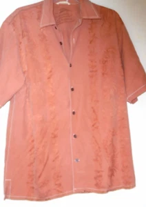 Camisa Tommy Bahama Talla Mediana Para Hombres Hawaiana Abotonada Naranja Quemado Seda Algodón - Imagen 1 de 9