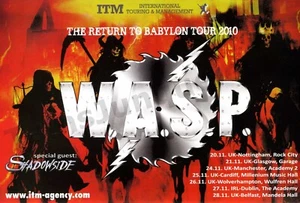 W.A.S.P. 2010 Anuncio impreso promocional de gira de conciertos Return to Babylon Shadowside (1025) - Imagen 1 de 1
