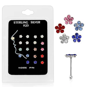 Nasenpiercing Nasenstecker 6Kristall Blüte Silberstecker Sterlingsilber 925 - Bild 1 von 1