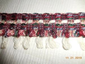 BTY Vintage Drapery Fabric Fringe Trim 1 3/4"W Red Pink Blue GreenMulti #0216 A3 - Picture 1 of 7